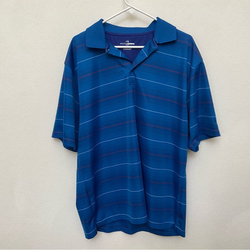 Grand Slam Golf Blue, Red Striped Polo Golf Shirt Size XL Sporty Outdoors
